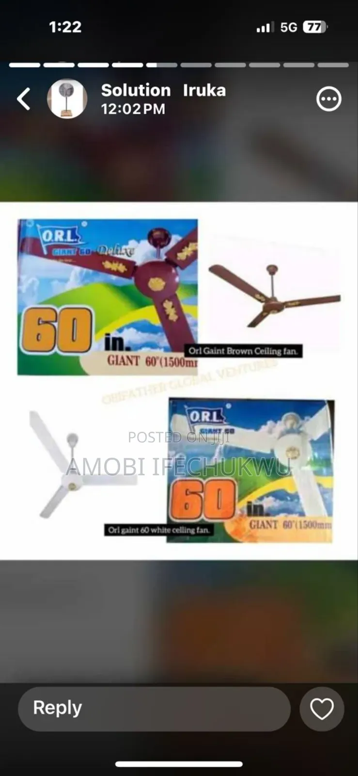 Giant 60"Inches Orl Ceiling Fan