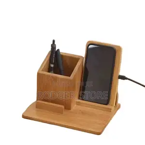 Wooden Desk Organizer With Wireless Charger Stand Dock