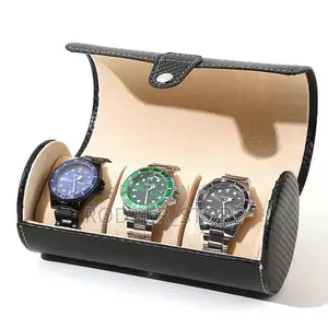 Pu Leather Water Resistant 3 Roll Wrist Watch Case