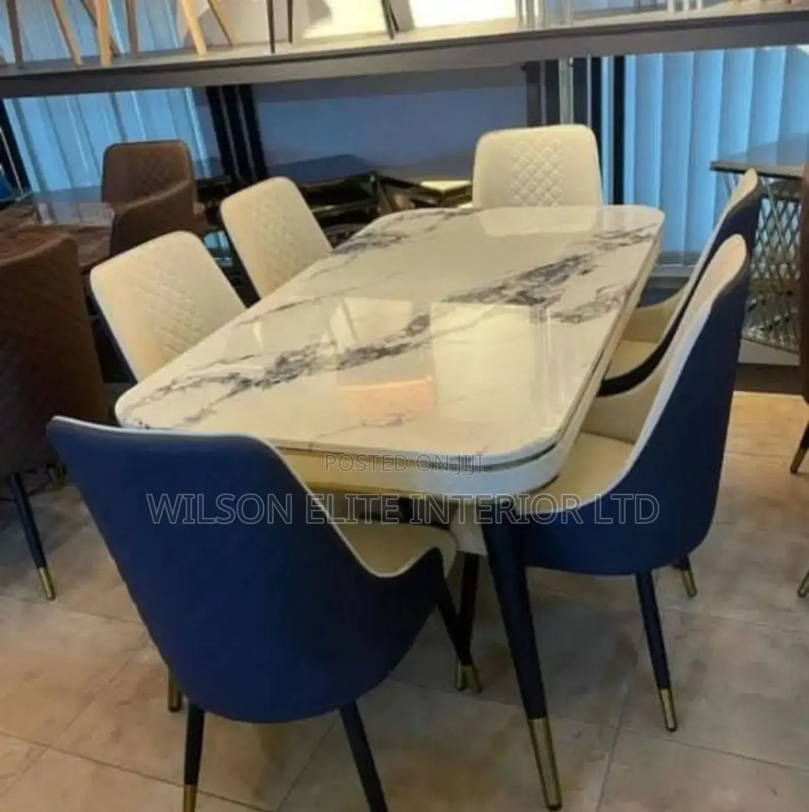 Blue Back Marble Top Dinning Set