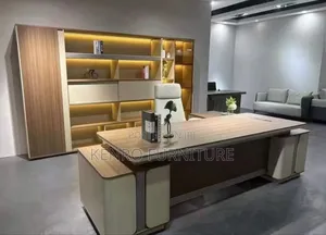 Executive Office Desk, Bookshelf And Office Chair
