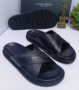 Italian Black Leather Slippers