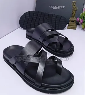 Italian Black Leather Slippers