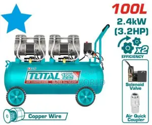 Total Oil-Free Industrial Air Compressor – 100l / 3.25hp (2×1200w)