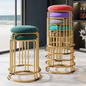 Luxury Gold Round Metal Morden Stackable Dining Stool Chair
