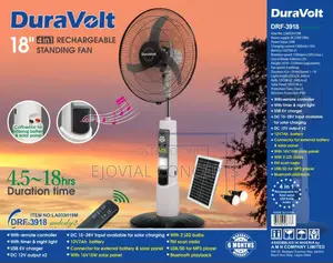 Duravolt DRF-3918 18" 4-in-1 Rechargeable Standing Fan – Solar Panel