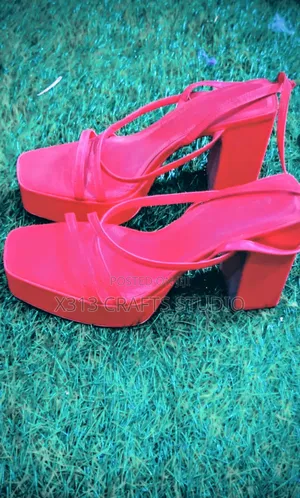 Red High Heeled Block Shoes