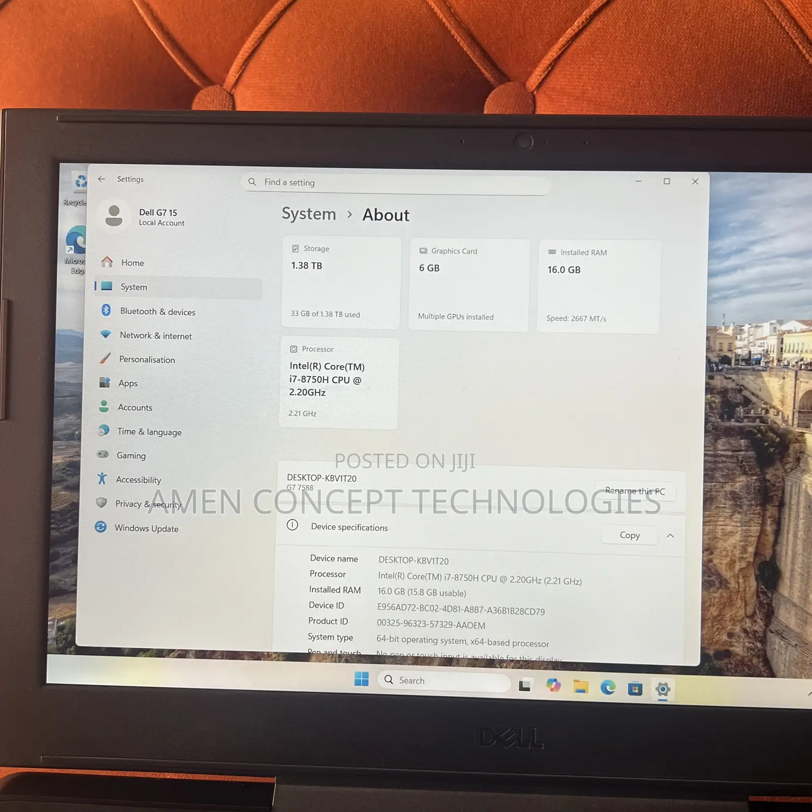 Laptop Dell G7 15 7590 16GB Intel Core i7 SSD 512GB