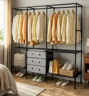 3 Partition With 3 Layers Clothes Rack and Shoe Rack