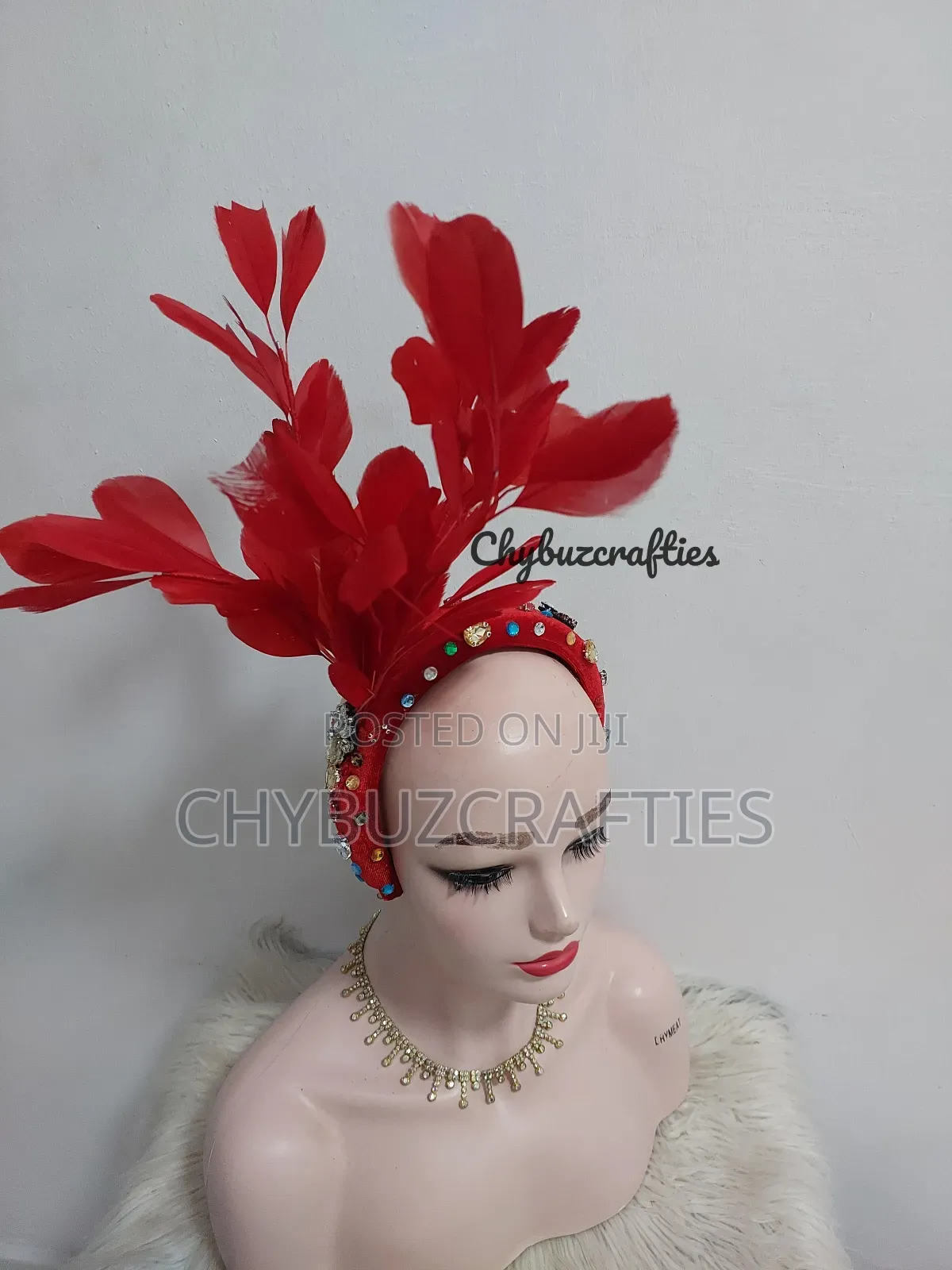 Red Embellished With Feathers