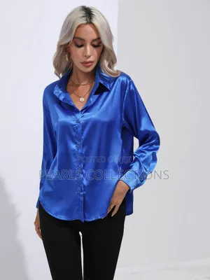 Blue Silk Satin Shirt for Women