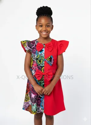 Girls’ Ankara- Mix Flutter Sleeve Dress