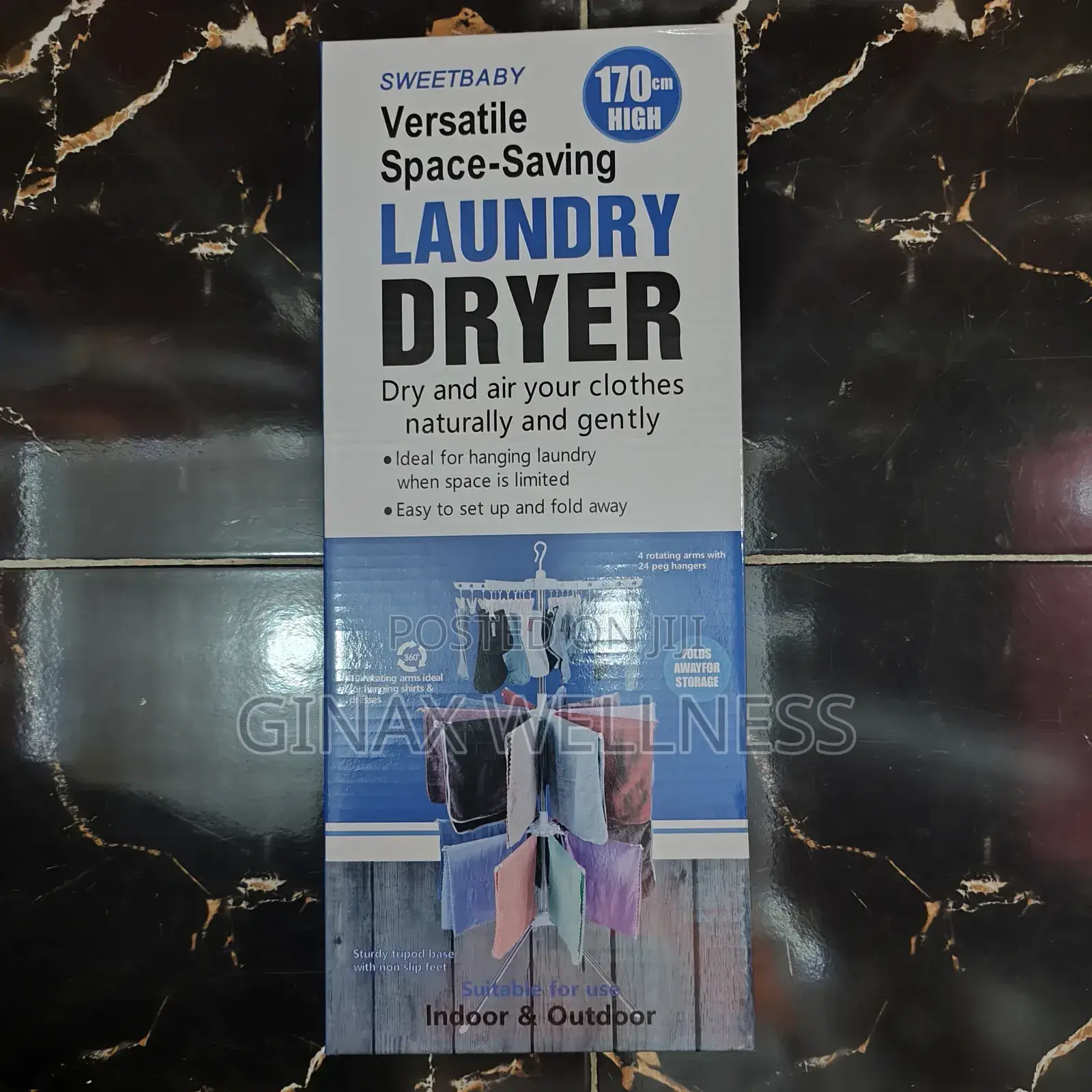 3-Tier Space-Saving Rotating Laundry Dryer Stand With 24 Pegs