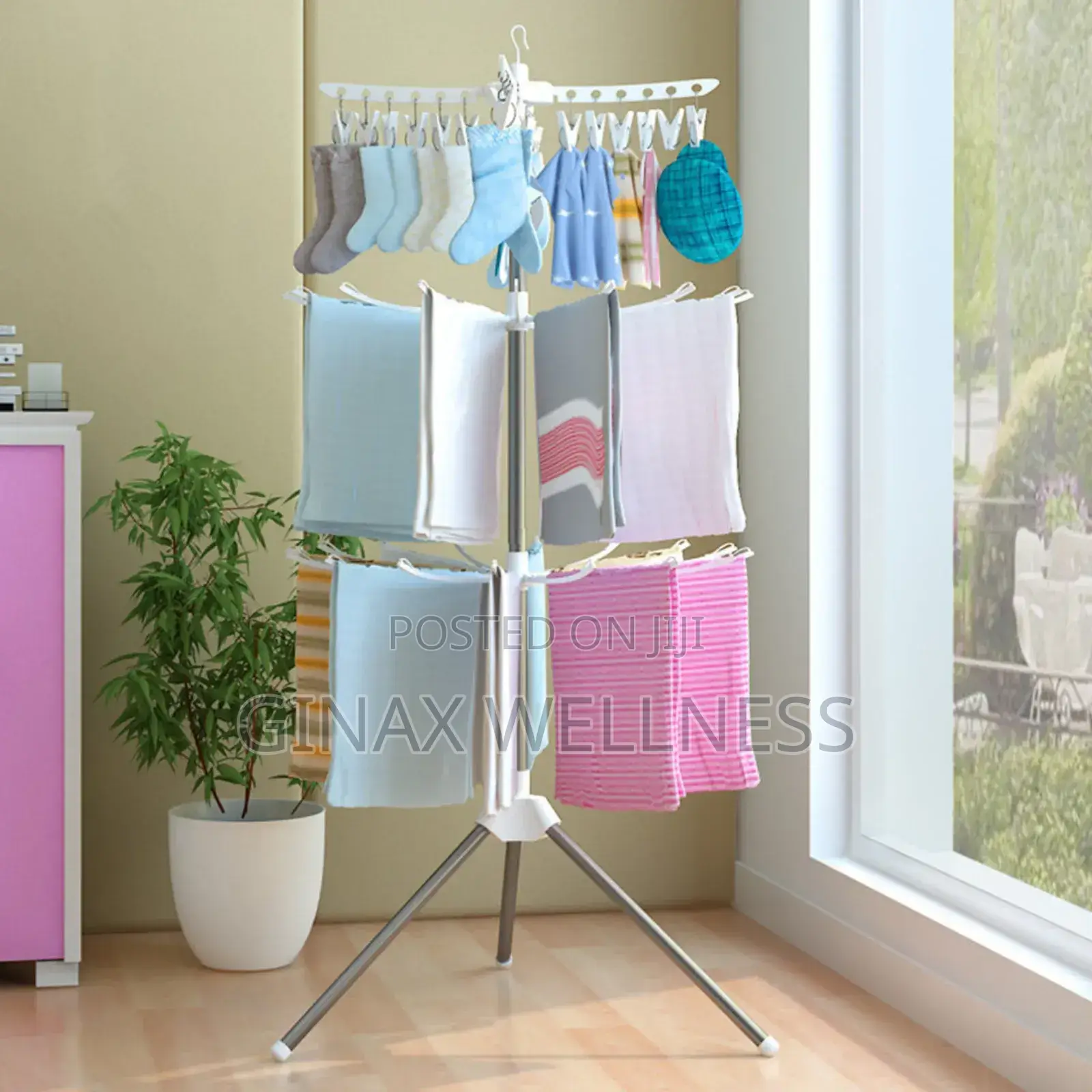 3-Tier Space-Saving Rotating Laundry Dryer Stand With 24 Pegs