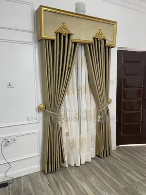 Curtains With Board Design And Antique Gold Design Complete Set