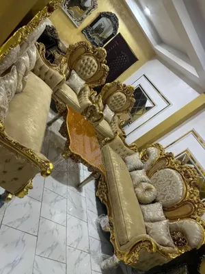 Royal Fabric Sofa Chairs With Center Table and Two Side Stools