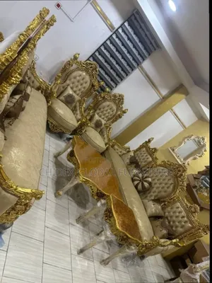 Royal Fabric Sofa Chairs With Center Table and Two Side Stools