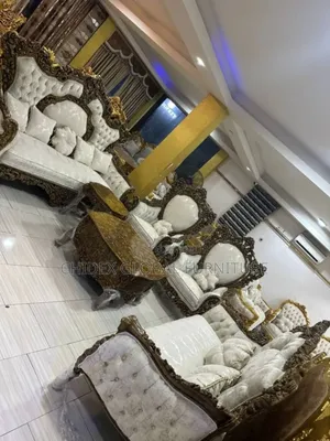 Royal Fabric Sofa Chairs With Center Table and Two Side Stools