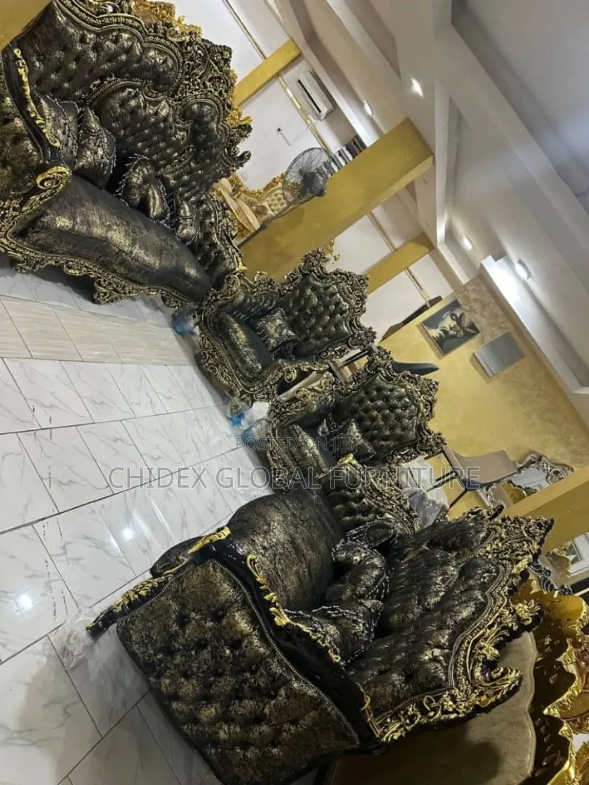Royal Fabric Sofa Chairs With Center Table and Two Side Stools