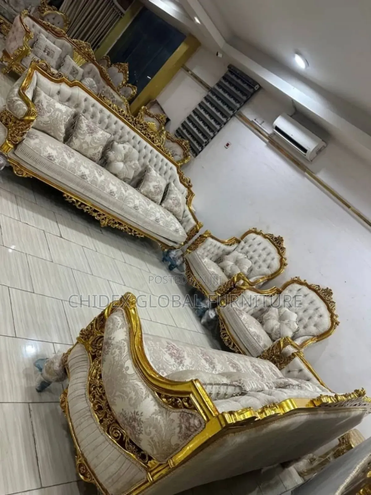 Royal Fabric Sofa Chairs With Center Table and Two Side Stools