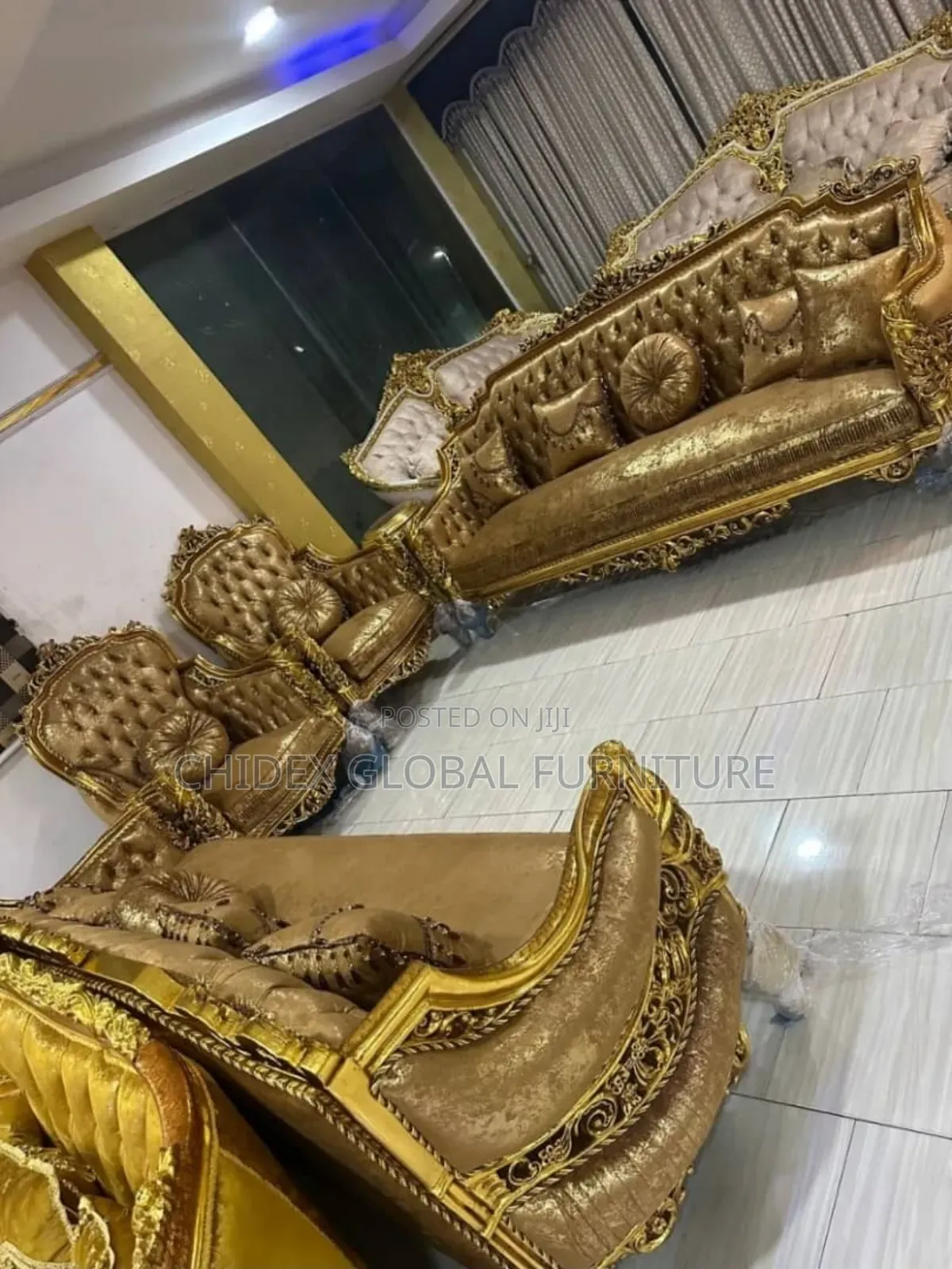 Royal Fabric Sofa Chairs With Center Table and Two Side Stools