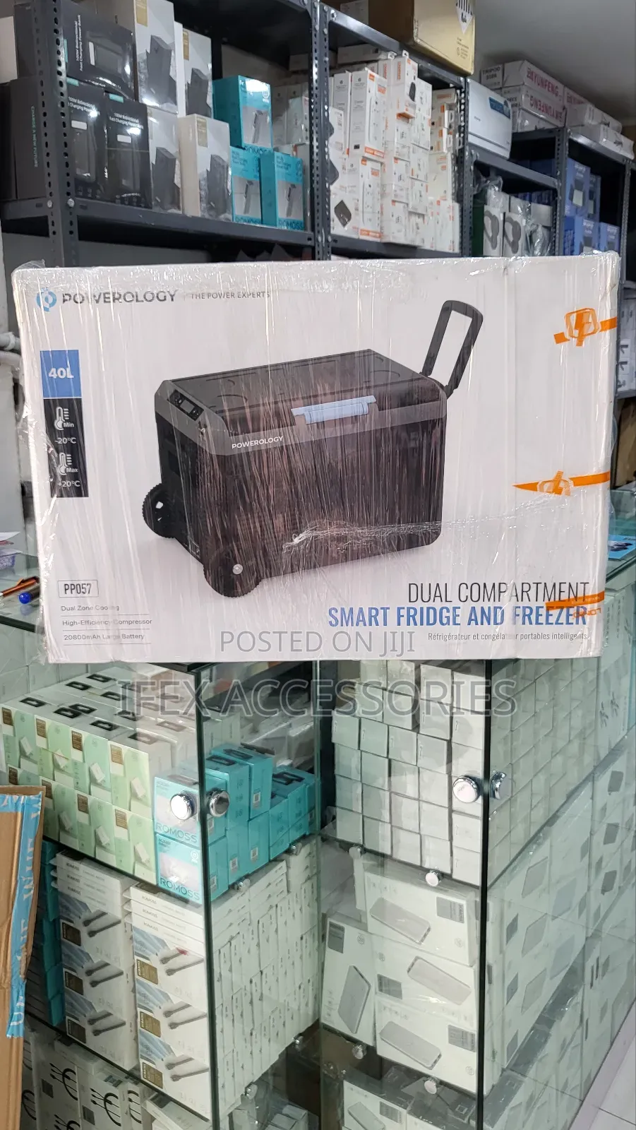 Powerology Portable Fridge 40l With Dual Compartment And Trolley