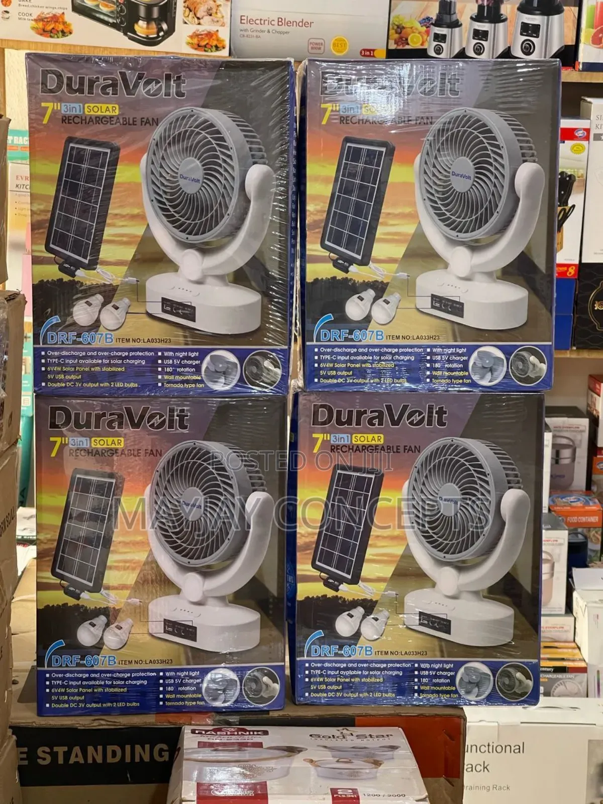 7" 3-in-1 Duravolt Table Rechargeable Fan+Panel+2bulbs