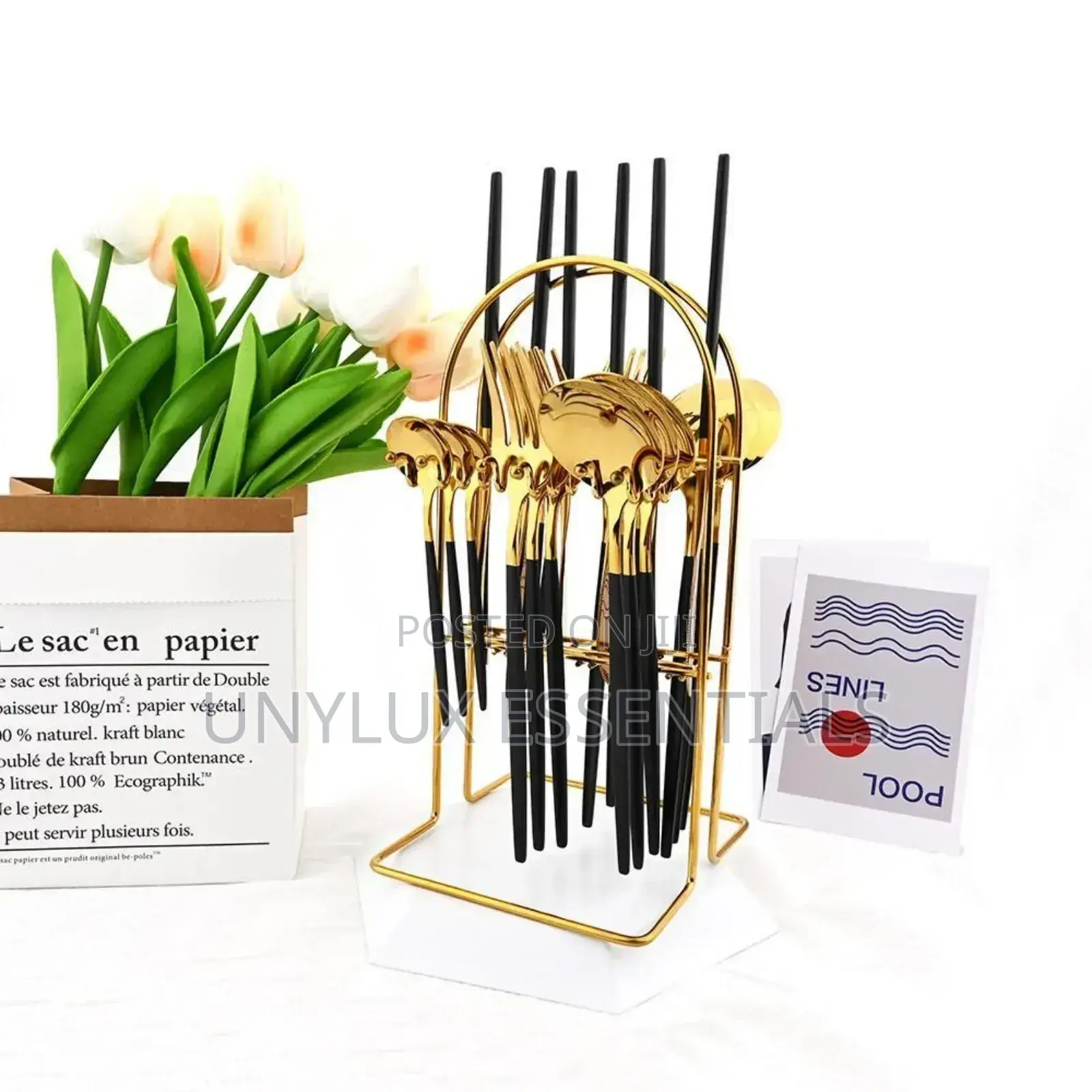 Gold and Black Cutlery Set