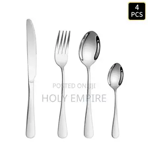 24pcs Silver Stainless Steel Cutlery Round Handle Knife, Fork, Spoon