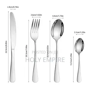 24pcs Silver Stainless Steel Cutlery Round Handle Knife, Fork, Spoon