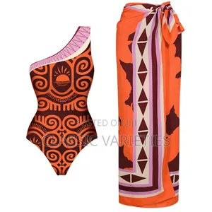 One Shoulder Ethnic Swim Set