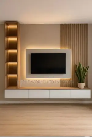 Luxury Full Wall Length Sport Light Tv Wall Console.