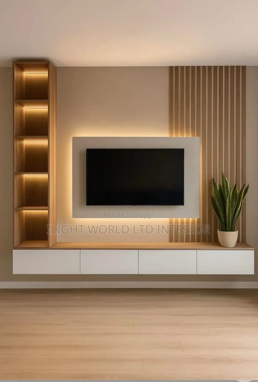 Luxury Full Wall Length Sport Light Tv Wall Console.