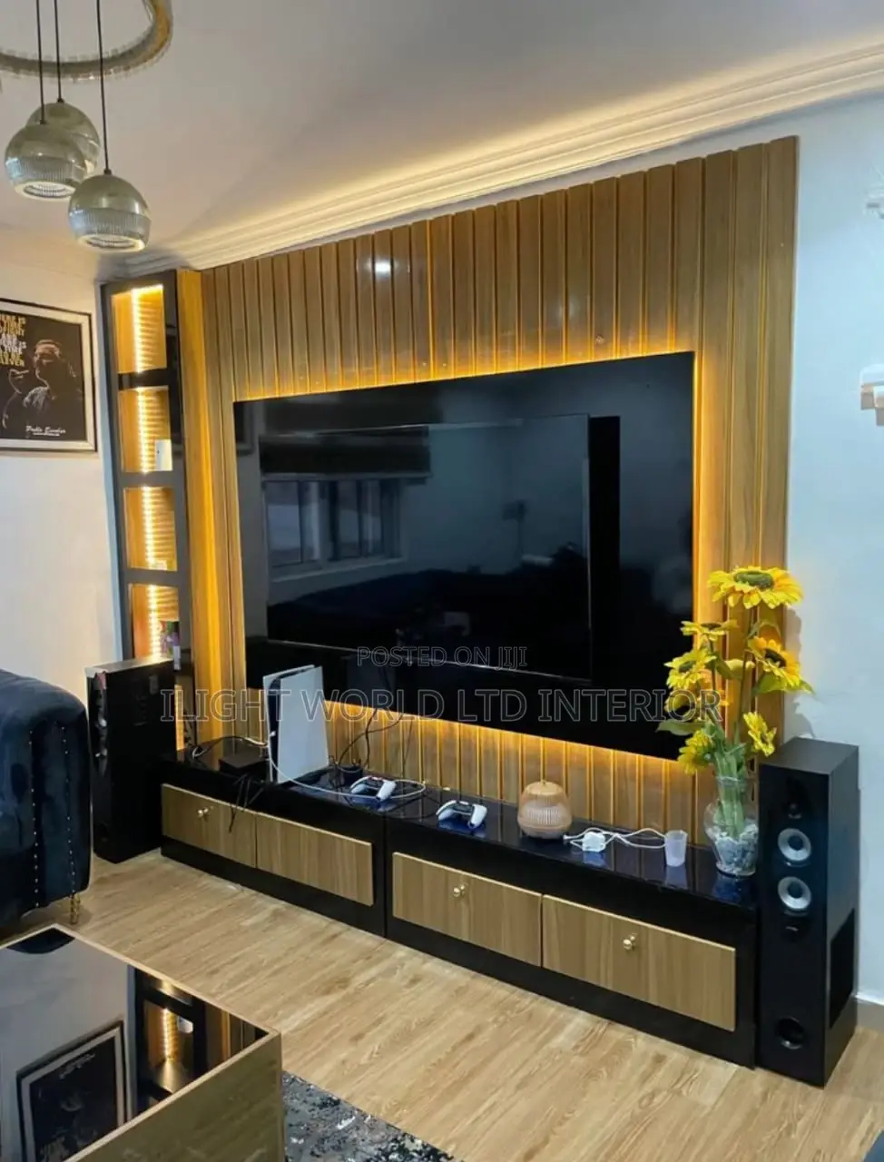 Luxury Full Wall Length Sport Light Tv Wall Console.