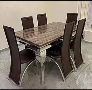 Quality Strong Marble Top Dining Table and 6 Chairs