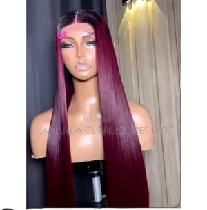 Straight Wine Long Human Hair Closure Wig