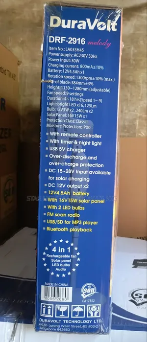 16" Rechargeable Solar Fan With Mp3