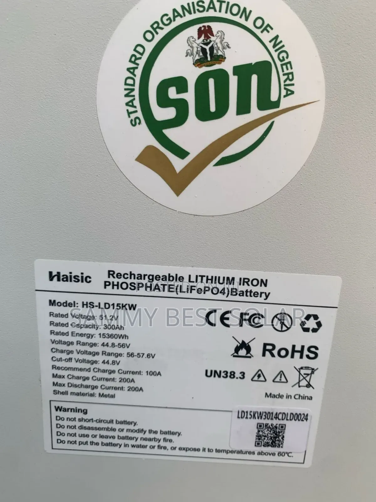 Haisic 15kwh 51.2v Lithium Ion Battery