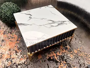 Luxury Square Coffee Table – White Marble Board With Gold Trim