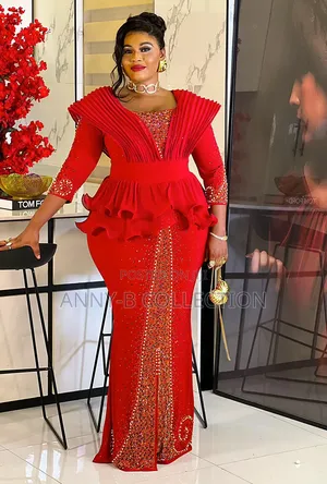 Luxury Stoned Turkish Women Red Long Gown