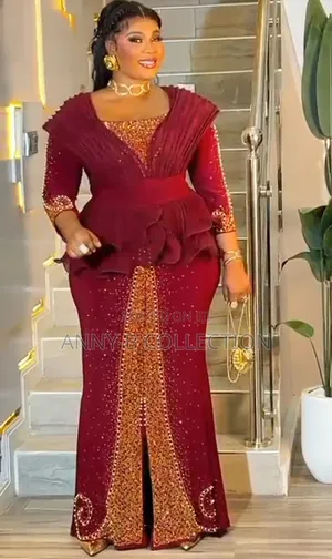 Luxury Stoned Turkish Women Red Long Gown