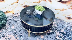 Center Gloss Black Round Coffee Table – Modern Gold Accent Design