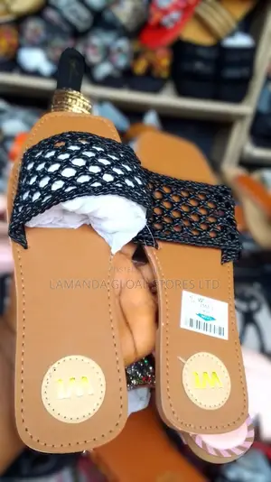 Ladies Brown Slippers With Black Design