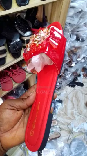 Ladies Red Slippers With Short Heels