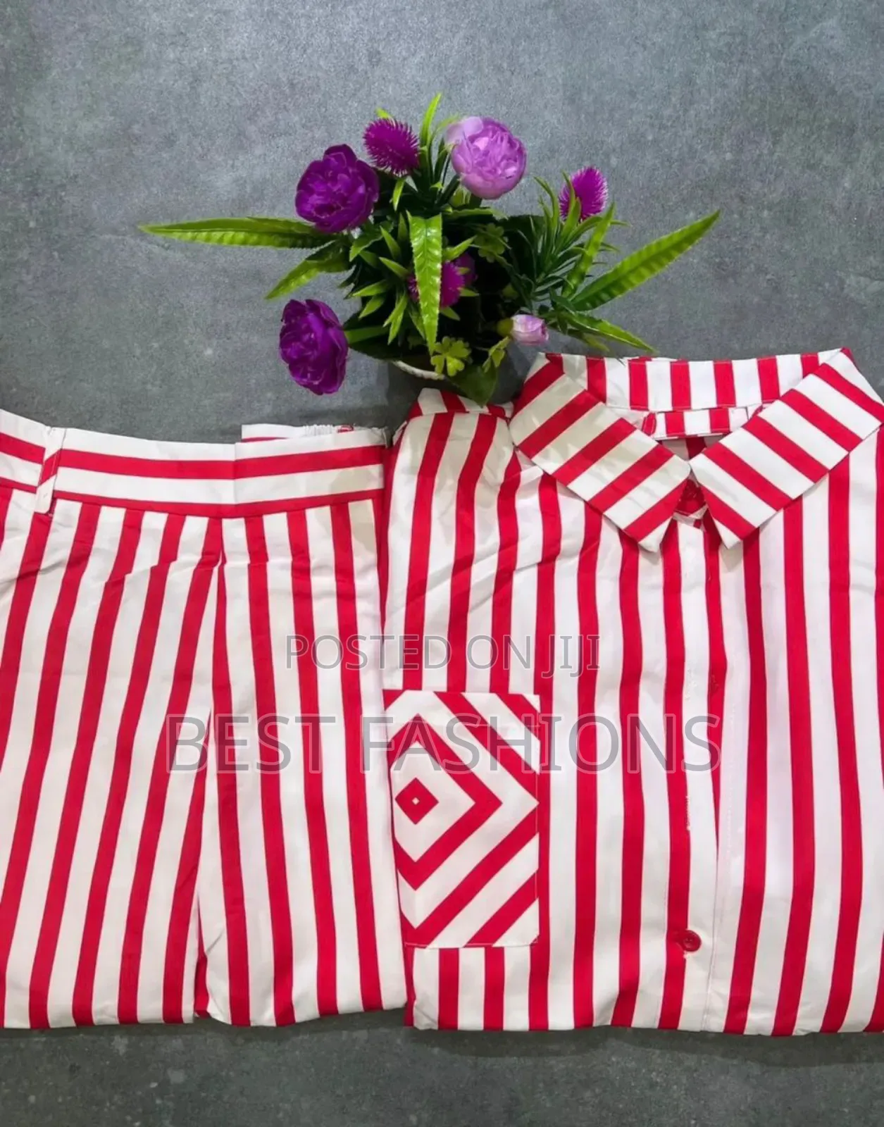 Lady's Red Strip 2 Pieces Short