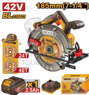 Ingco 42v Bl 7-1/4" Circular Saw 1x2.0ah 2 Blades Csli