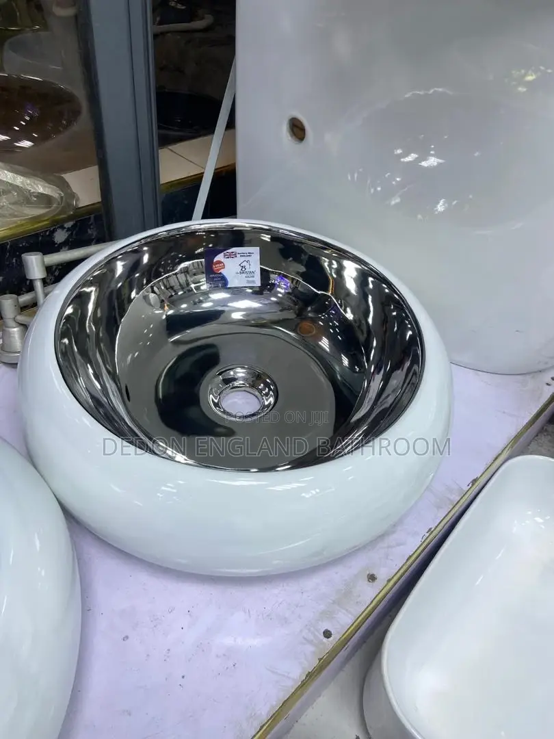 Inner Silver Outer White Countertop Basin