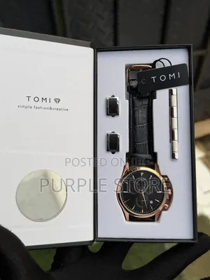 Tomi Chronograph Leather Watch, Cufflinks and Tie Clip