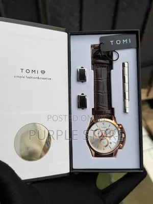 Tomi Chronograph Leather Watch, Cufflinks and Tie Clip