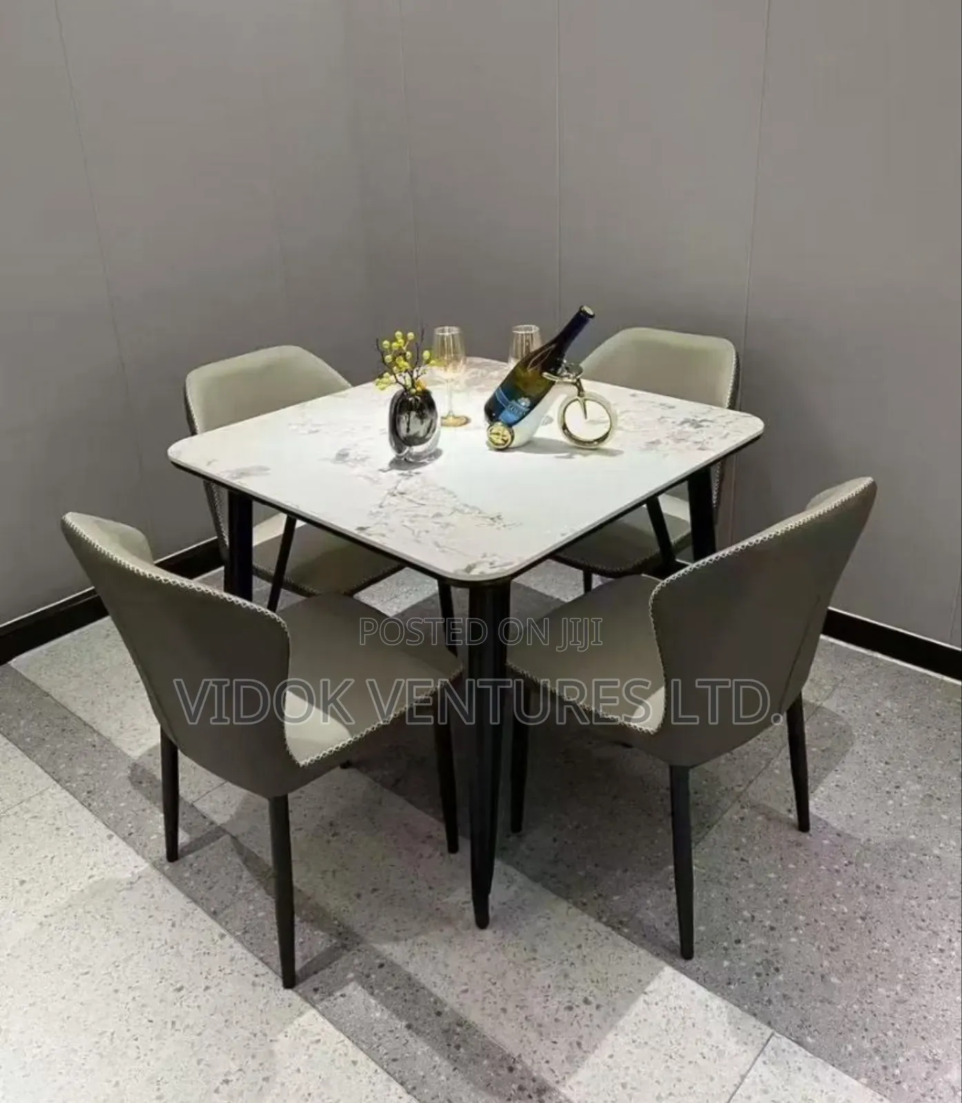 Dining Set. Marble Table and Fabric Chair